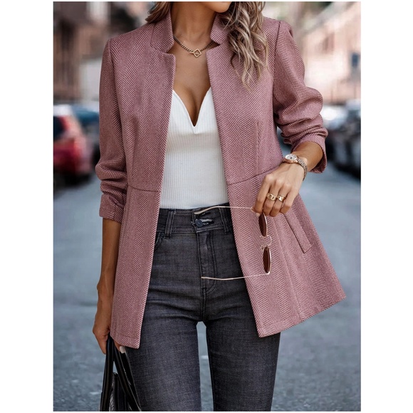 Classic Redwood Herringbone Blazer Jacket Coat - Picture 3 of 7